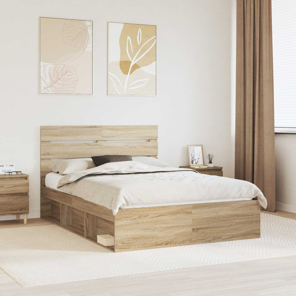 Bed Frame with Headboard Sonoma Solid Pine Wood Length 200 cm Sonoma Oak 150 cm