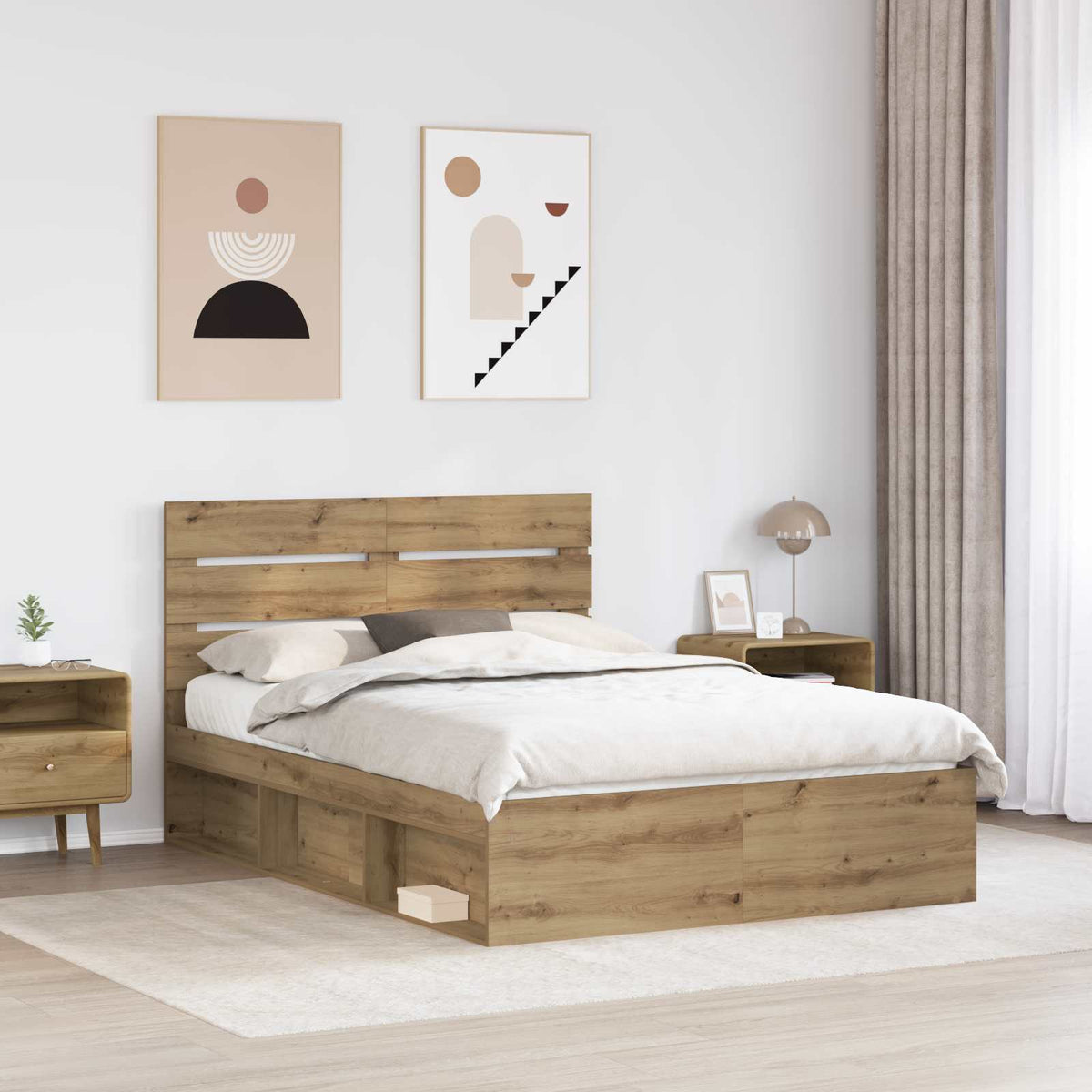vidaXL Bed Frame Artisian Oak 150 x 200 cm Solid Pine Wood 3