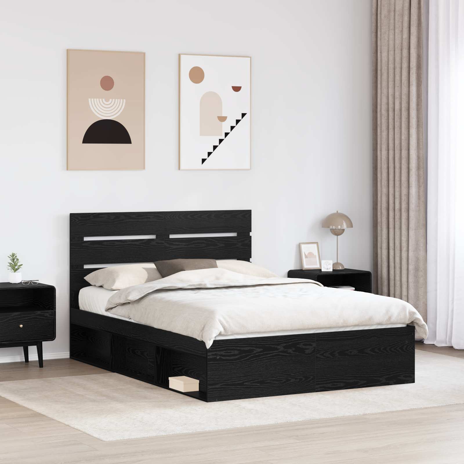 vidaXL Bed Frame with Headboard Black 140 x 200 cm Solid Pine Wood 3