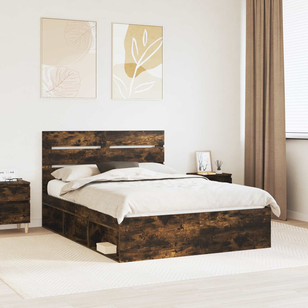 Bed Frame Solid Pine Wood Length 200 cm Smoked Oak 140 cm
