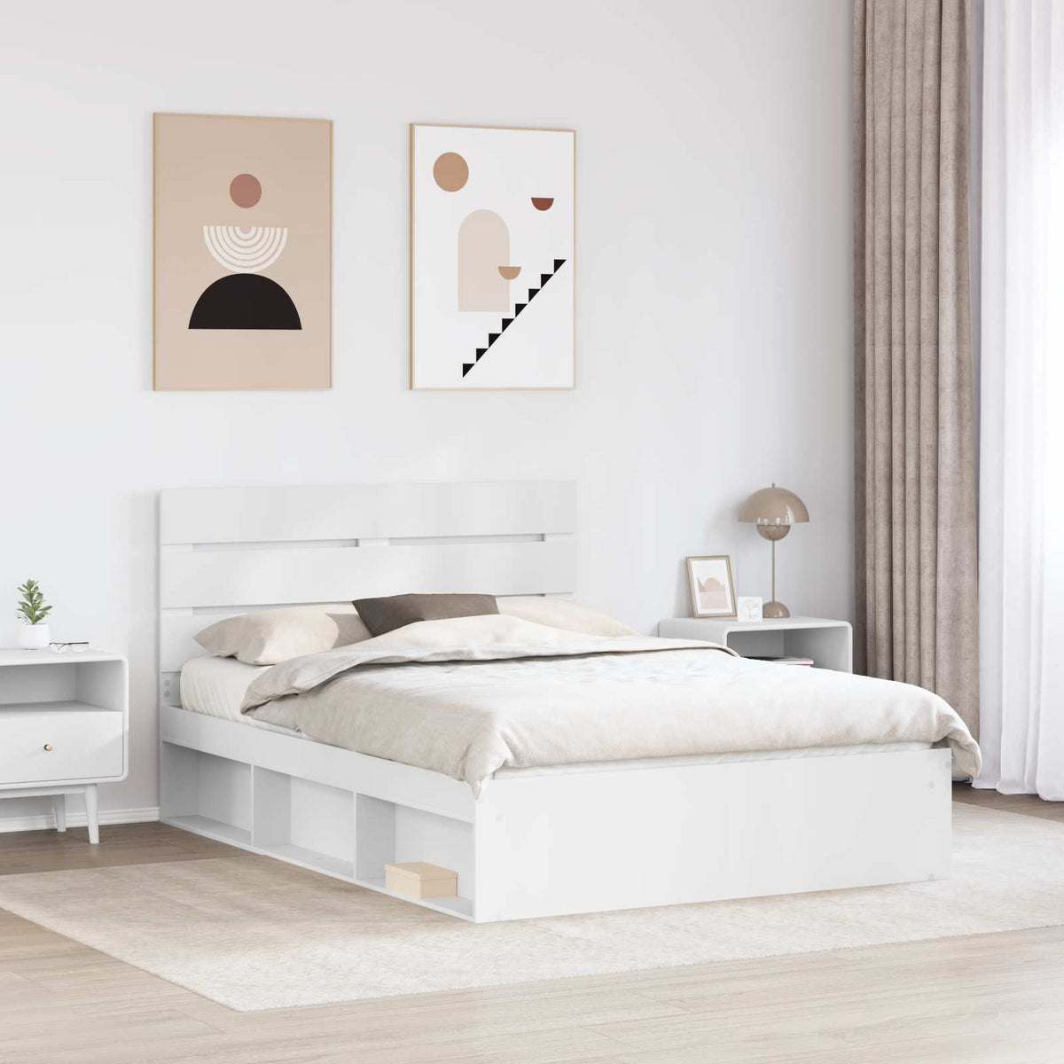 vidaXL Bed Frame with Headboard White 140 x 190 cm Solid Pine Wood 3