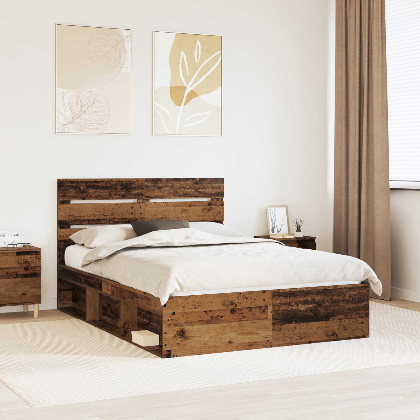 vidaXL Bed Frame with Headboard Old Wood 140 x 190 cm Solid Pine Wood 1