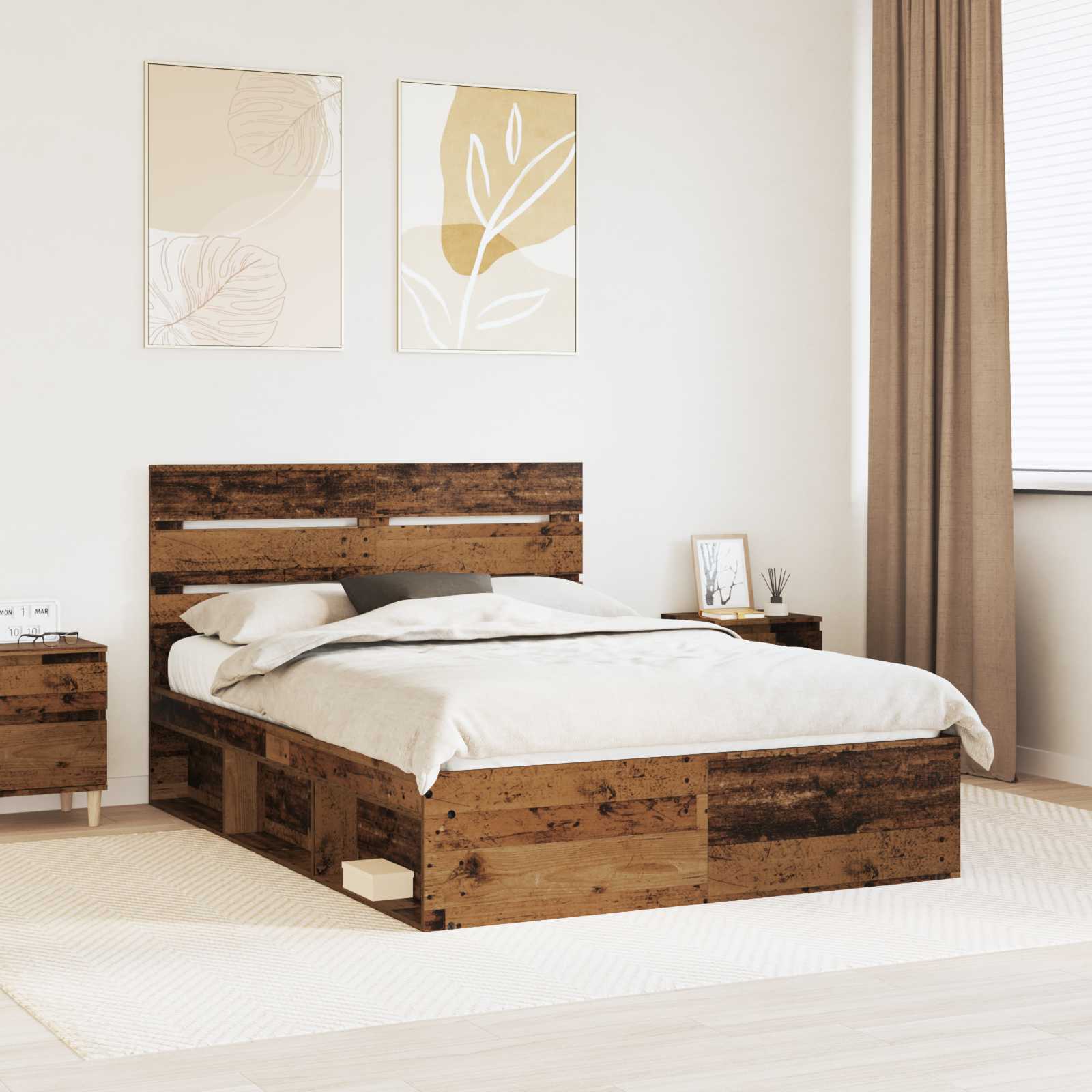 vidaXL Bed Frame with Headboard Old Wood 140 x 190 cm Solid Pine Wood 1