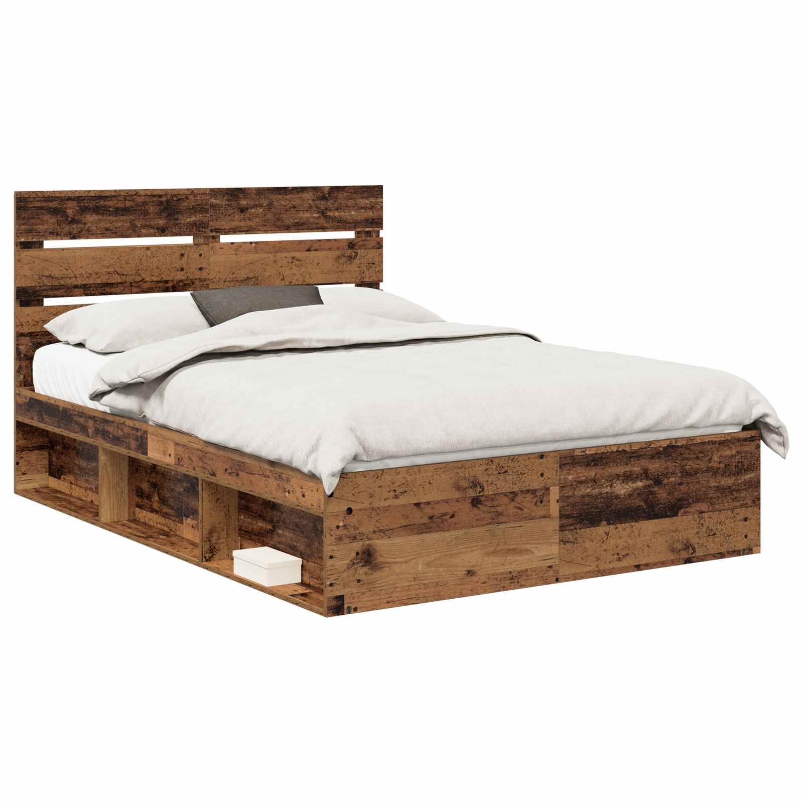 vidaXL Bed Frame with Headboard Old Wood 140 x 190 cm Solid Pine Wood 2