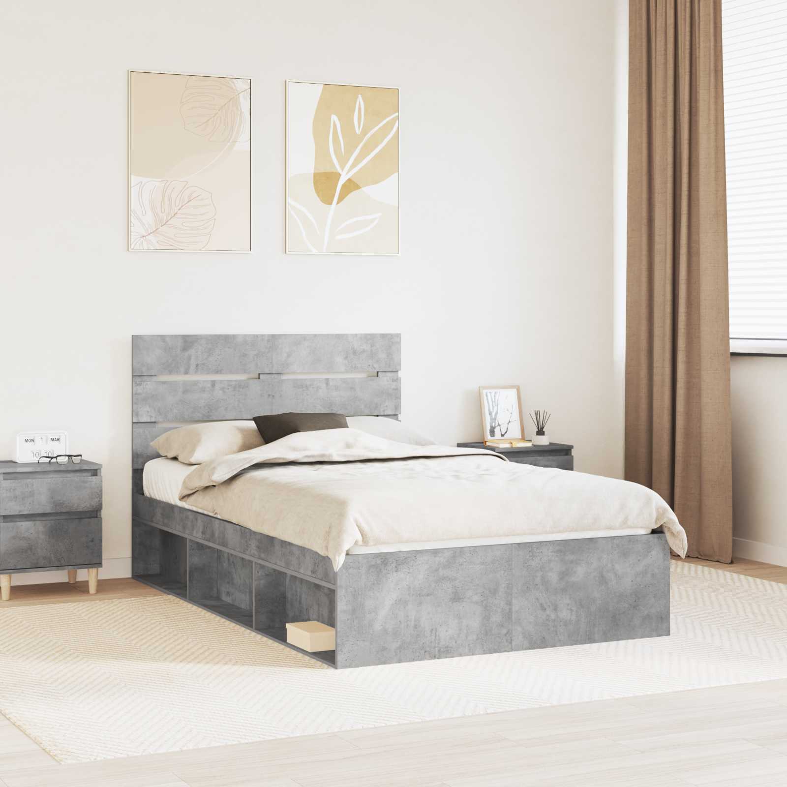 vidaXL Bed Frame Concerte Grey 135 x 190 cm Solid Pine Wood 1