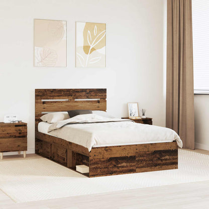 vidaXL Bed Frame with Headboard Old Wood 135 x 190 cm Solid Pine Wood 1