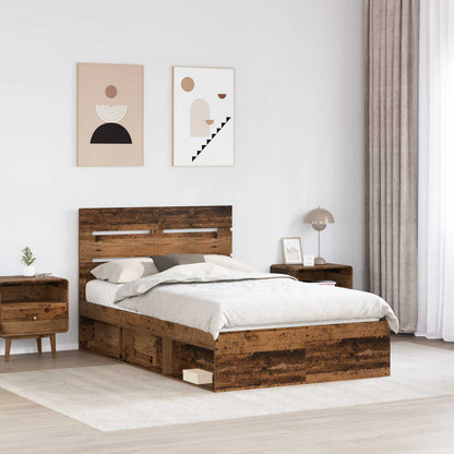 vidaXL Bed Frame with Headboard Old Wood 135 x 190 cm Solid Pine Wood 3