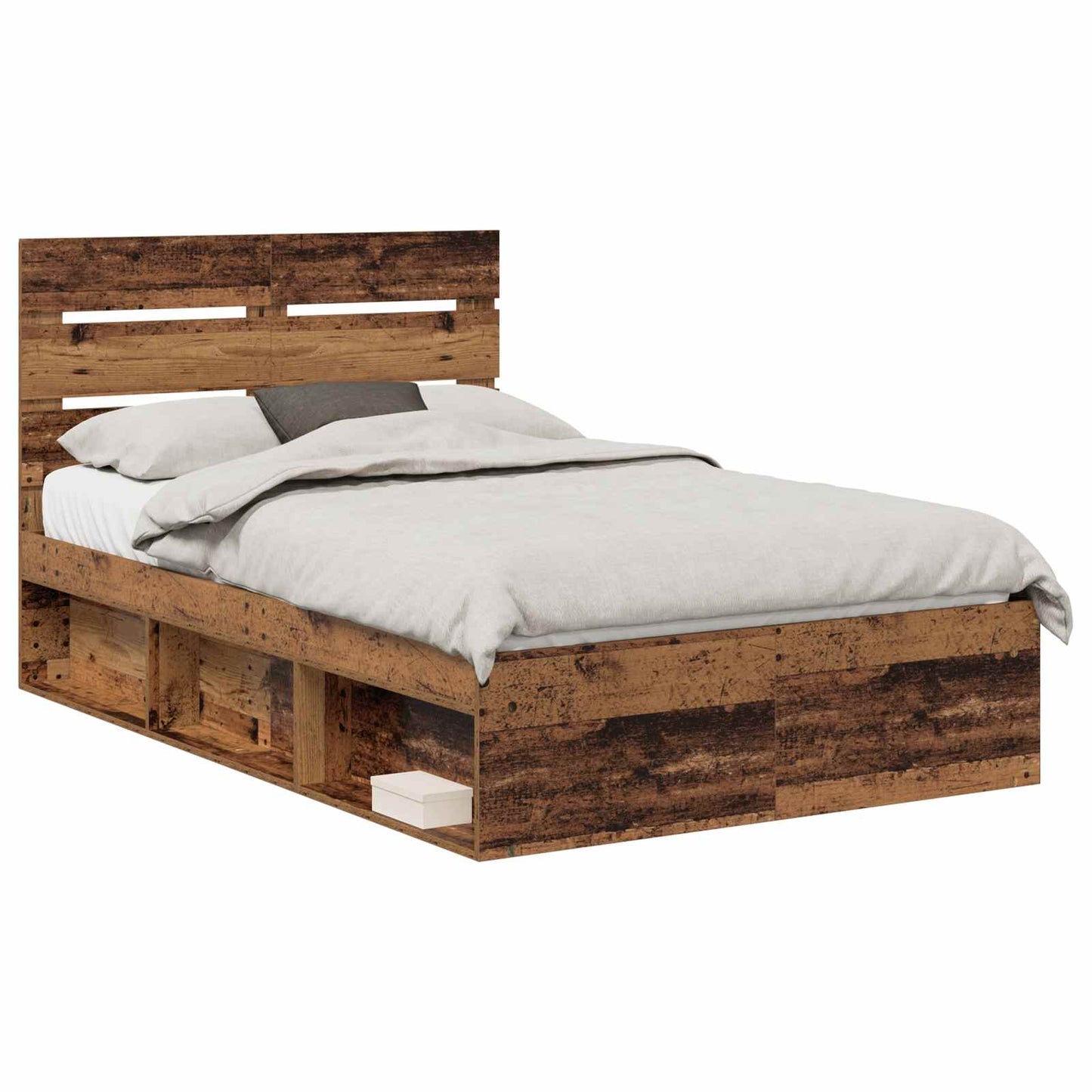 vidaXL Bed Frame with Headboard Old Wood 135 x 190 cm Solid Pine Wood 2