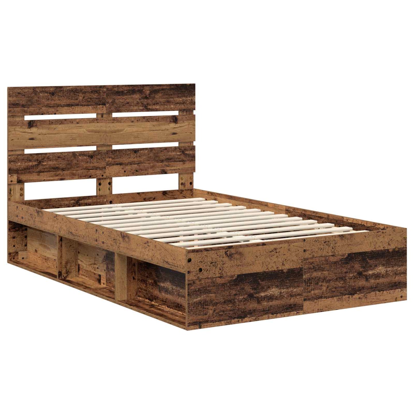 vidaXL Bed Frame with Headboard Old Wood 135 x 190 cm Solid Pine Wood 4