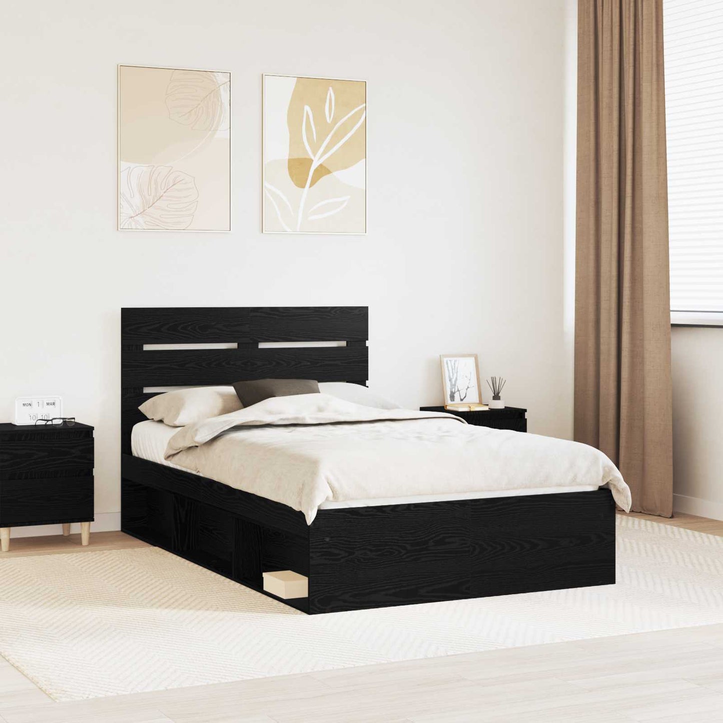 vidaXL Bed Frame with Headboard Black 120 x 200 cm Solid Pine Wood 1