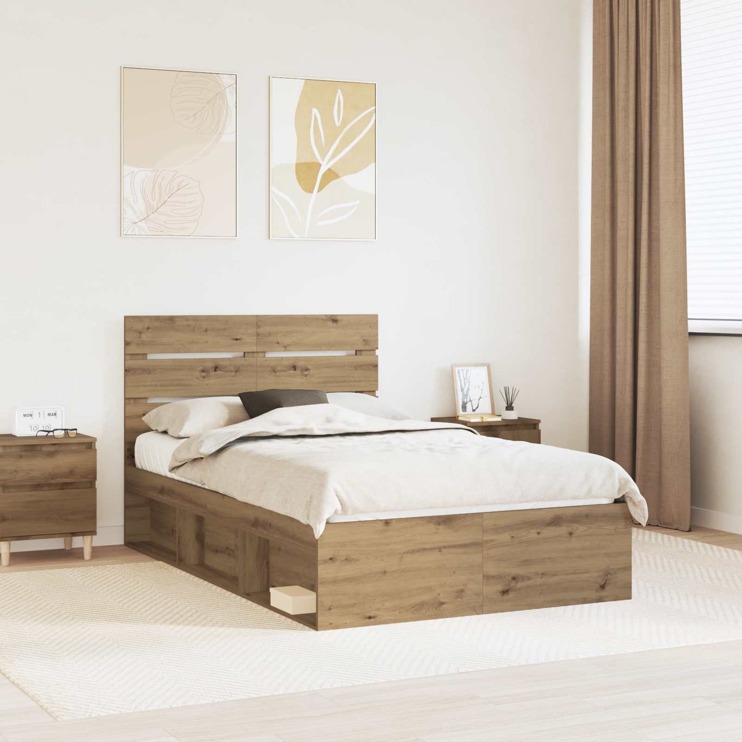 vidaXL Bed Frame Artisian Oak 120 x 200 cm Solid Pine Wood 1