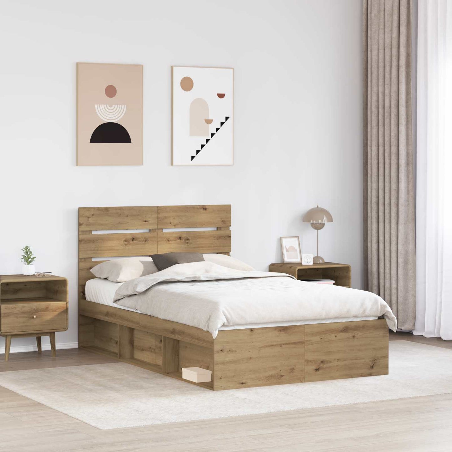 vidaXL Bed Frame Artisian Oak 120 x 200 cm Solid Pine Wood 3