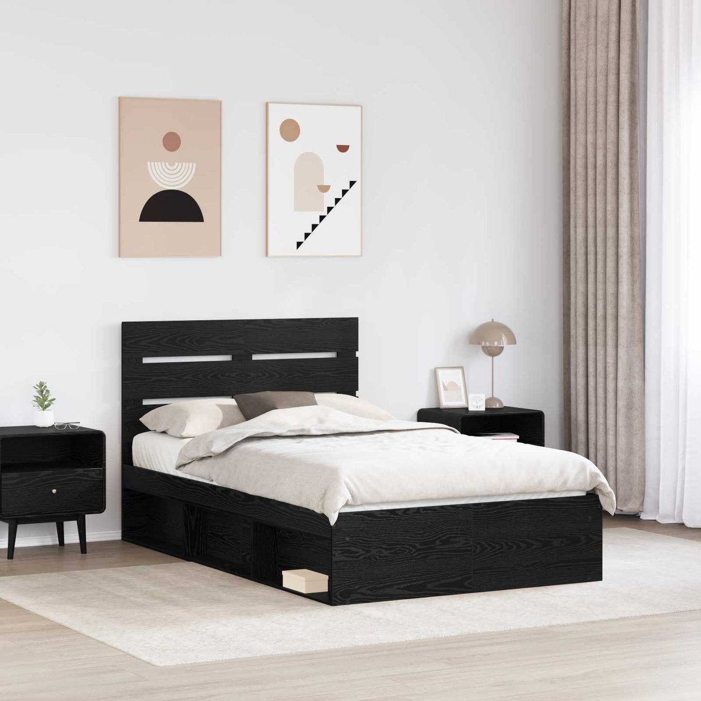 vidaXL Bed Frame with Headboard Black 120 x 190 cm Solid Pine Wood 3