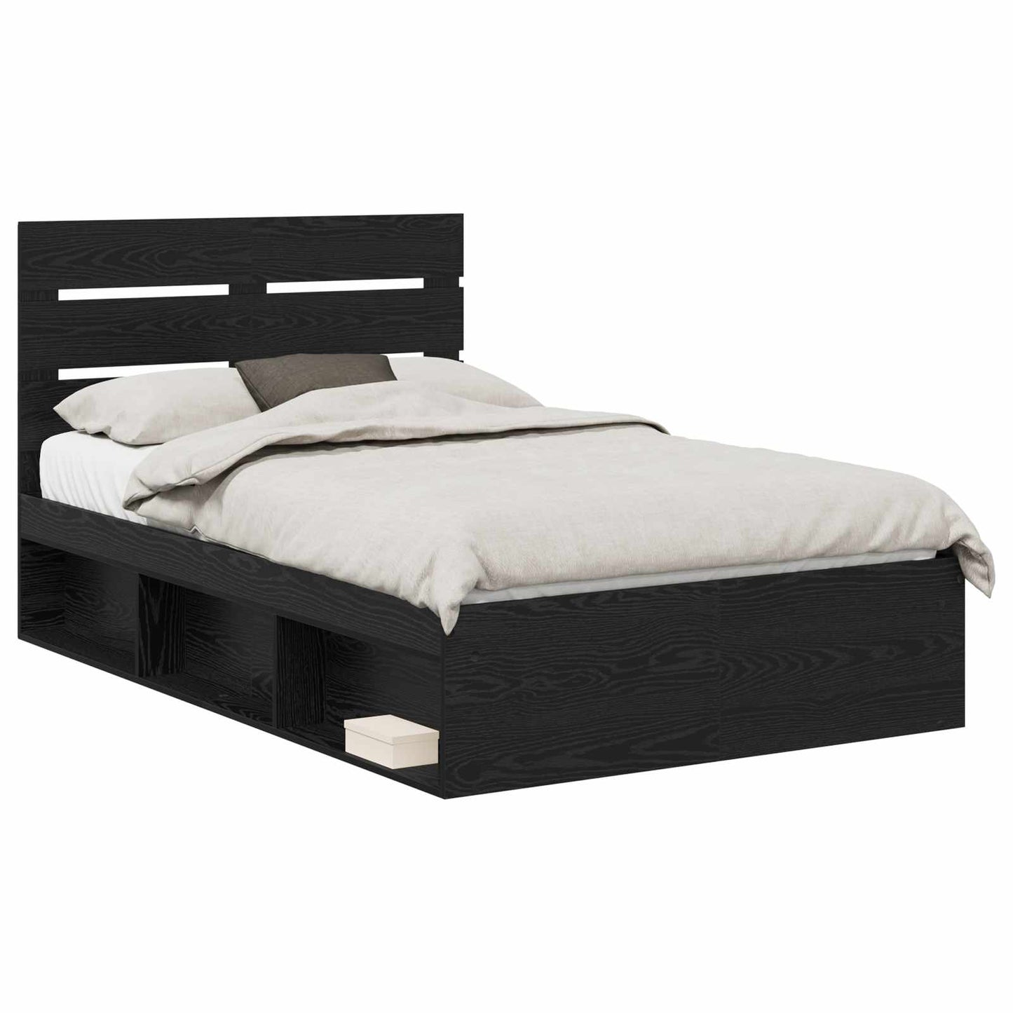 vidaXL Bed Frame with Headboard Black 120 x 190 cm Solid Pine Wood 2
