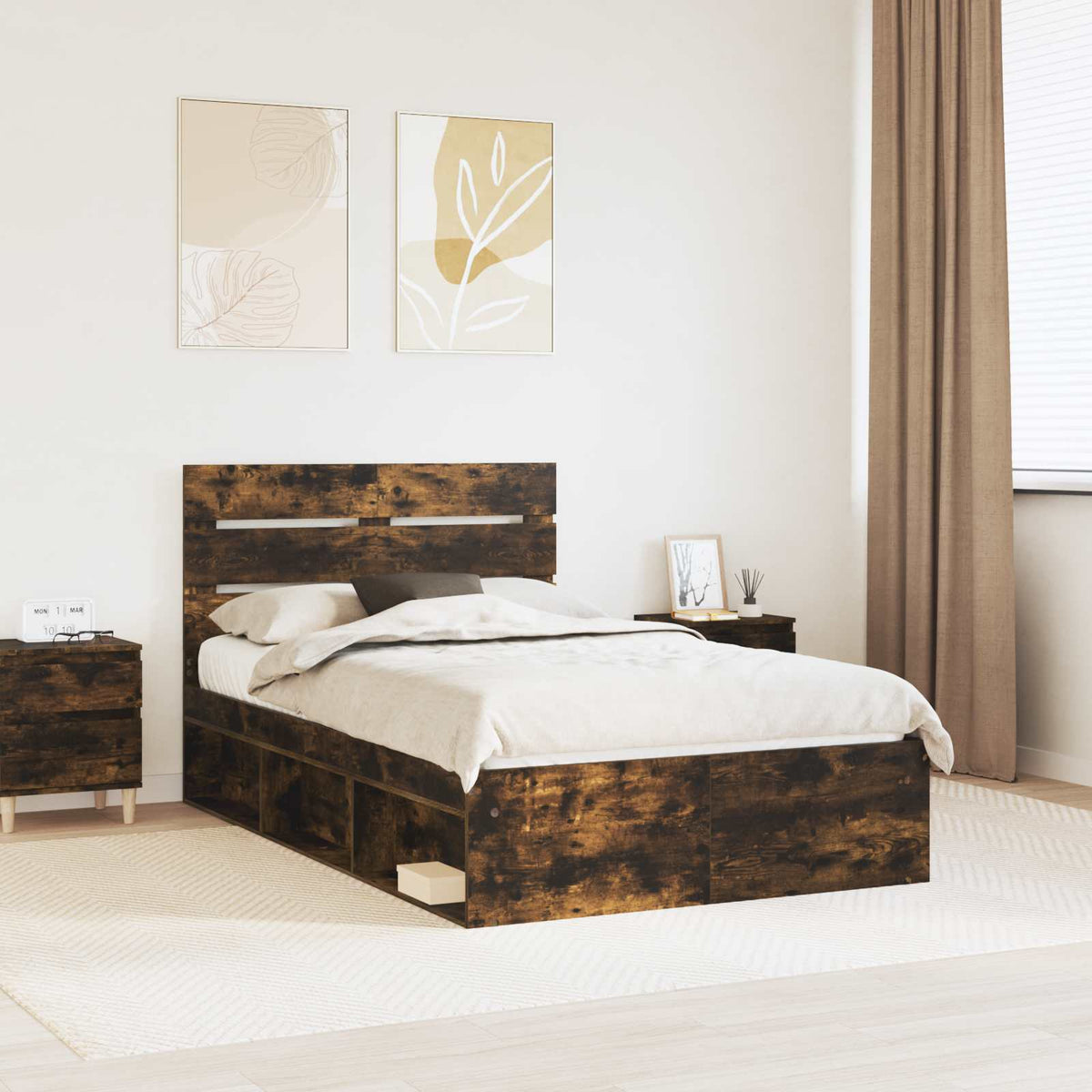 Bed Frame 120 x 190 cm Solid Pine Wood Smoked oak