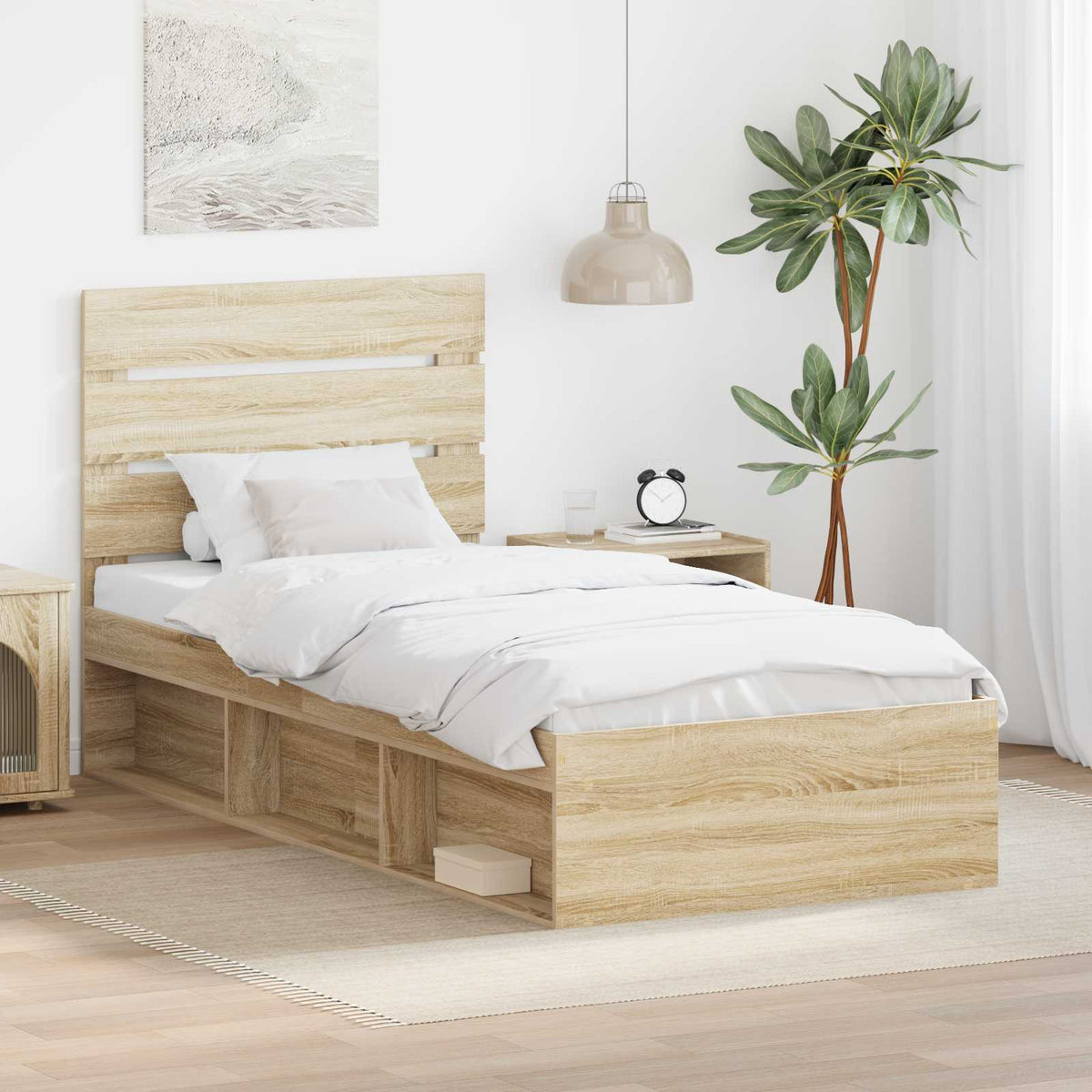 Bed Frame with Headboard Sonoma Solid Pine Wood Length 200 cm Sonoma Oak 100 cm