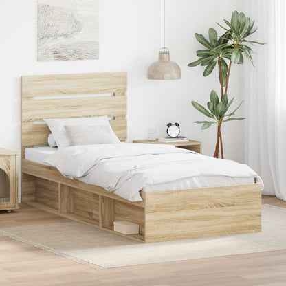 Bed Frame with Headboard Sonoma Solid Pine Wood Length 200 cm Sonoma Oak 100 cm