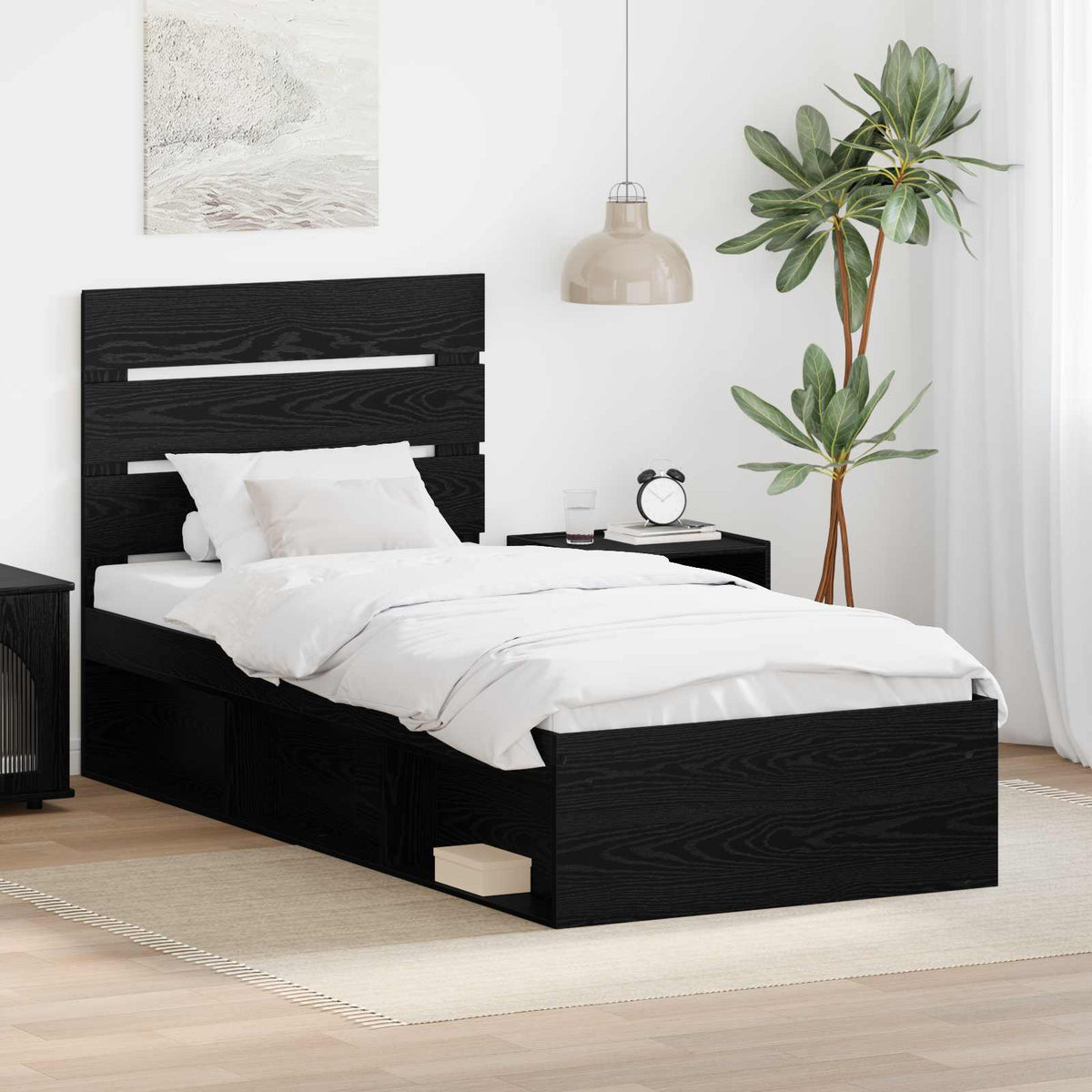 vidaXL Bed Frame with Headboard Black Solid Pine Wood Length 200 cm Black Oak