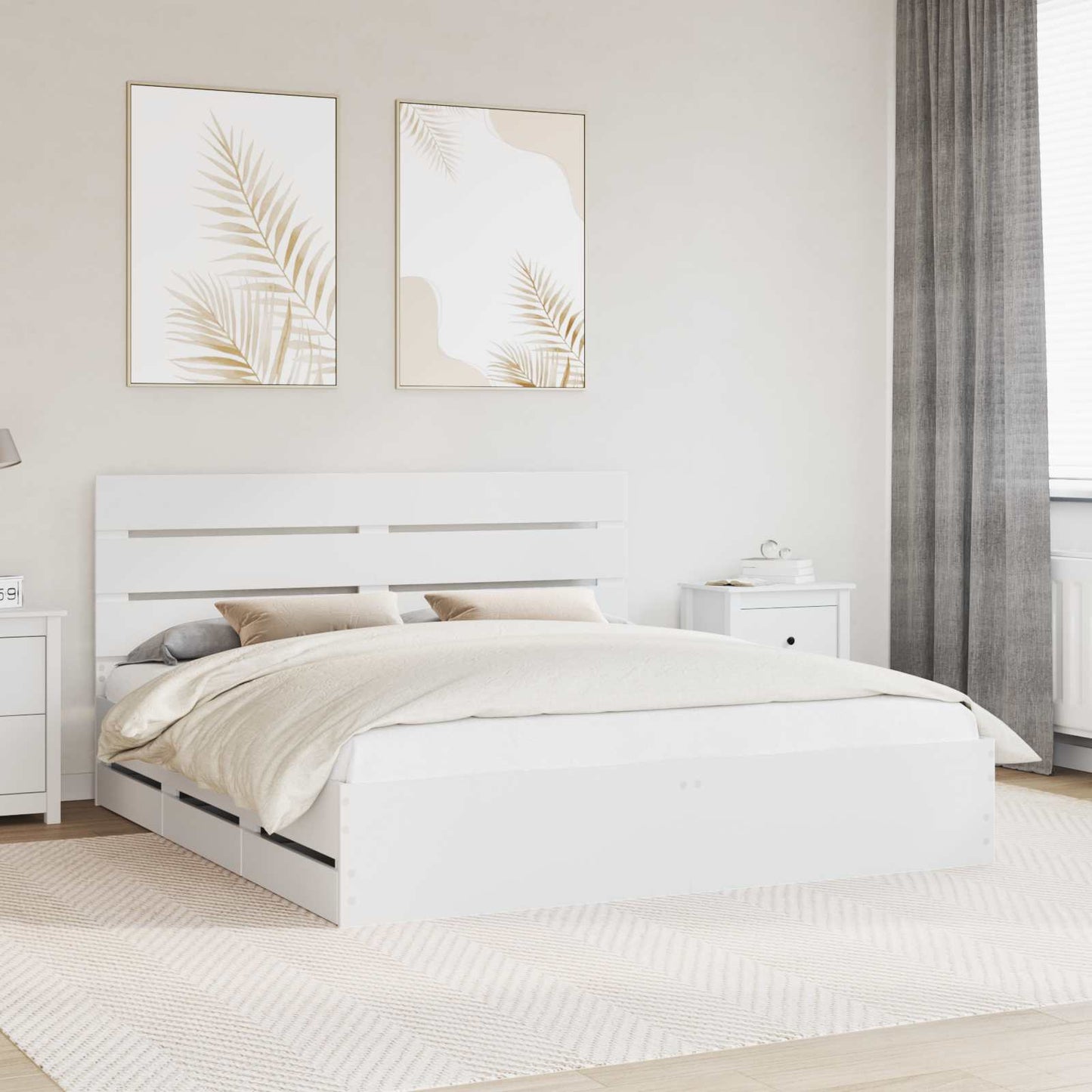 vidaXL Bed Frame with Drawer White 200 x 200 cm Engineer Wood 1