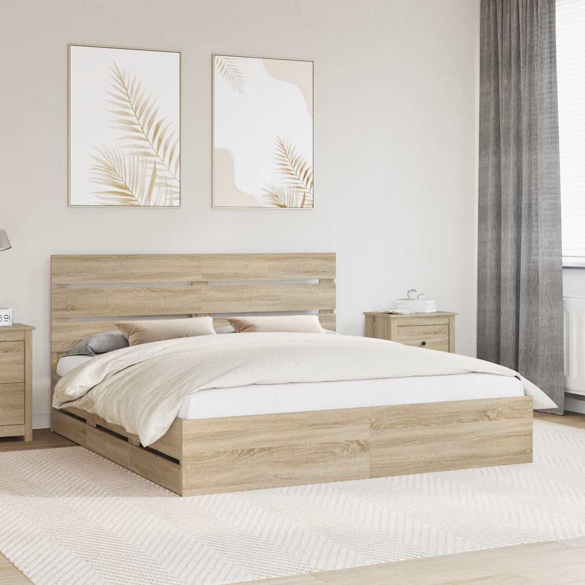 vidaXL Bed Frame with Drawer Sonoma Oak 200 x 200 cm Engineer Wood 1