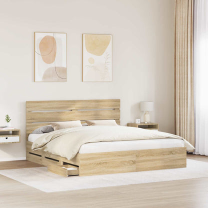 vidaXL Bed Frame with Drawer Sonoma Oak 200 x 200 cm Engineer Wood 3