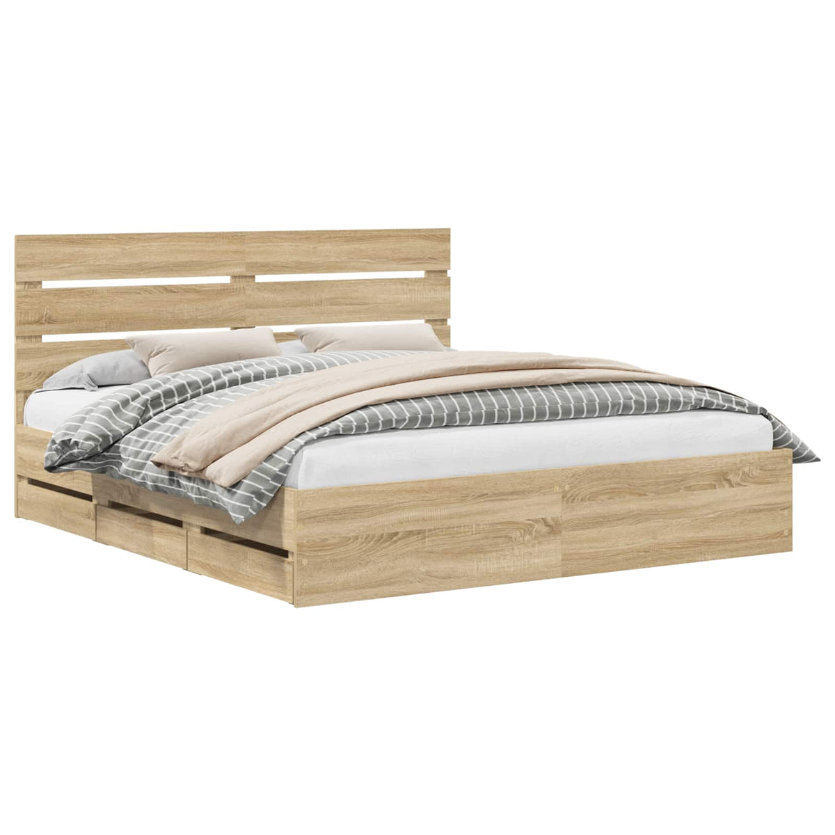 vidaXL Bed Frame with Drawer Sonoma Oak 200 x 200 cm Engineer Wood 2