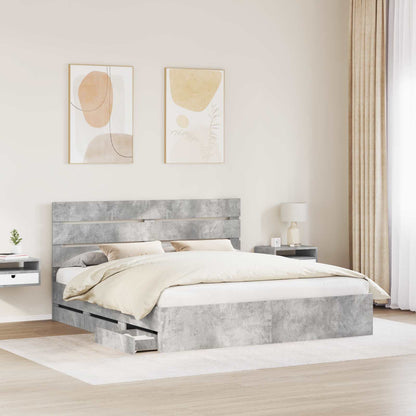 vidaXL Bed Frame with Drawer Concrete Grey 200 x 200 cm Engineer Wood 3