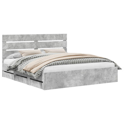 vidaXL Bed Frame with Drawer Concrete Grey 200 x 200 cm Engineer Wood 2