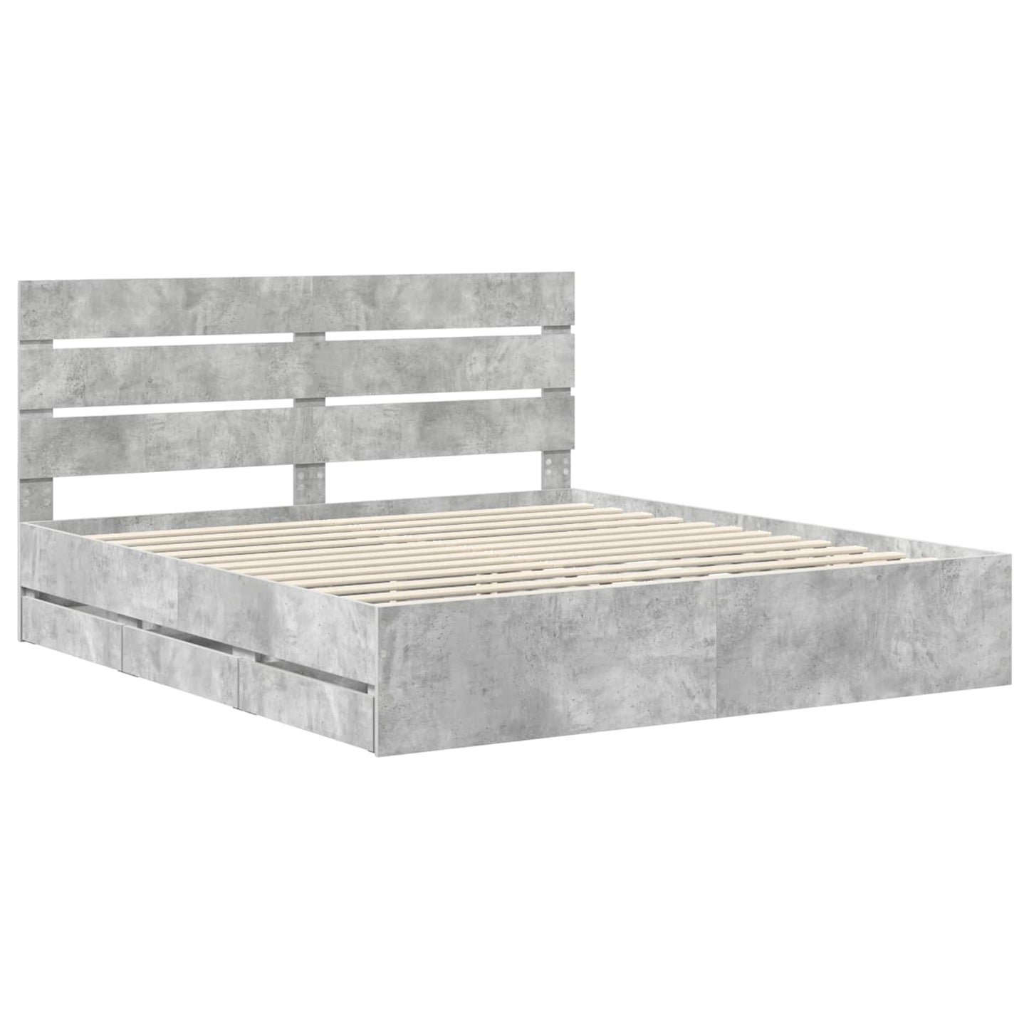 vidaXL Bed Frame with Drawer Concrete Grey 200 x 200 cm Engineer Wood 4
