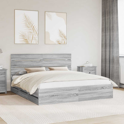 vidaXL Bed Frame with Drawer Grey Sonoma 200 x 200 cm Engineer Wood 1