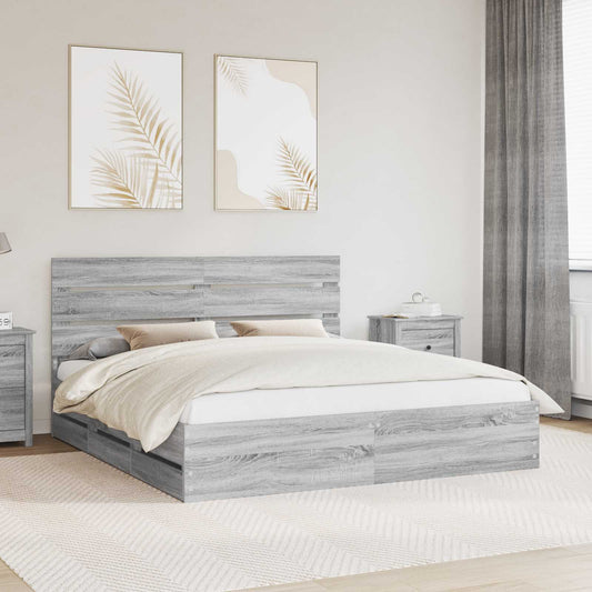 vidaXL Bed Frame with Drawer Grey Sonoma 200 x 200 cm Engineer Wood 1