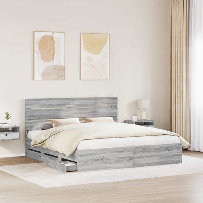 vidaXL Bed Frame with Drawer Grey Sonoma 200 x 200 cm Engineer Wood 3