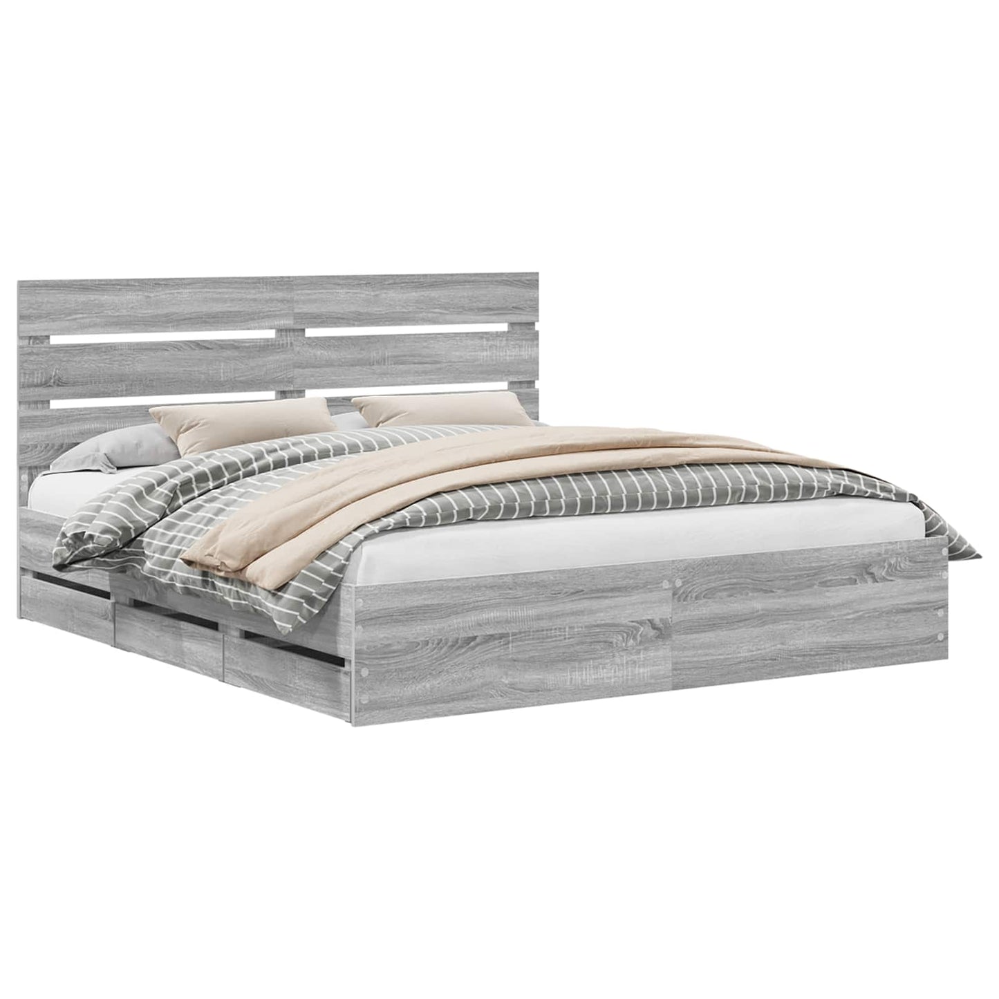 vidaXL Bed Frame with Drawer Grey Sonoma 200 x 200 cm Engineer Wood 2