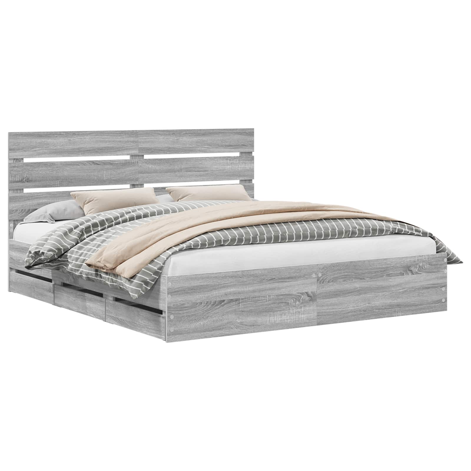 vidaXL Bed Frame with Drawer Grey Sonoma 200 x 200 cm Engineer Wood 2