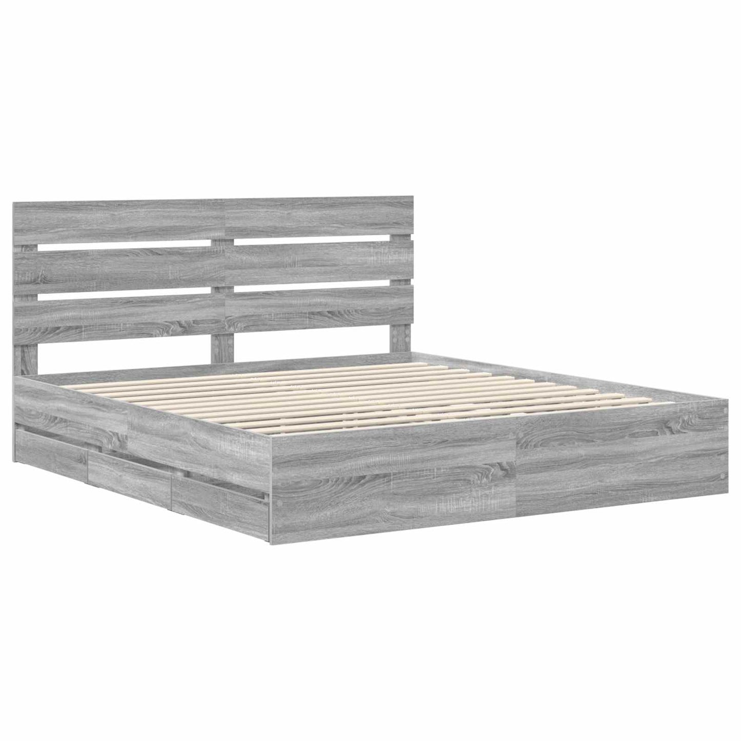 vidaXL Bed Frame with Drawer Grey Sonoma 200 x 200 cm Engineer Wood 4