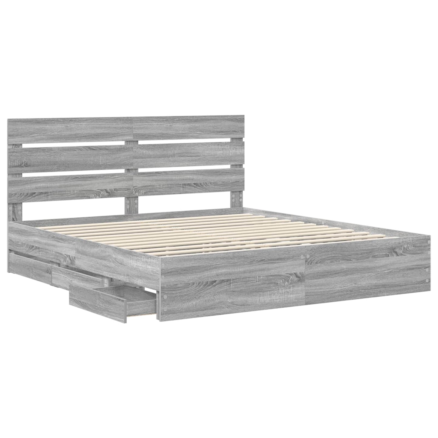 vidaXL Bed Frame with Drawer Grey Sonoma 200 x 200 cm Engineer Wood 5