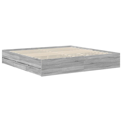 vidaXL Bed Frame with Drawer Grey Sonoma 200 x 200 cm Engineer Wood 6