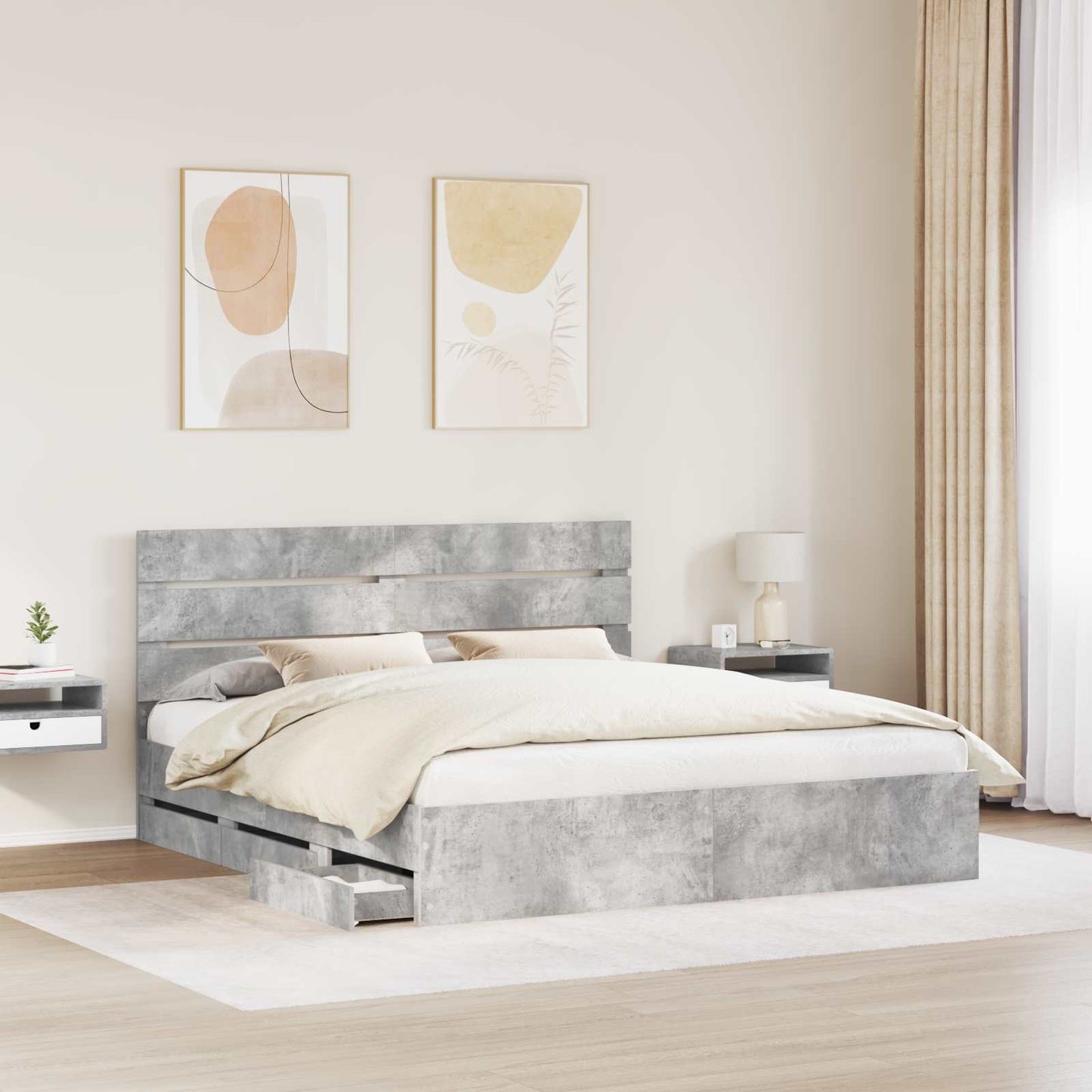vidaXL Bed Frame with Drawer Concrete Grey 180 x 200 cm Engineer Wood 3