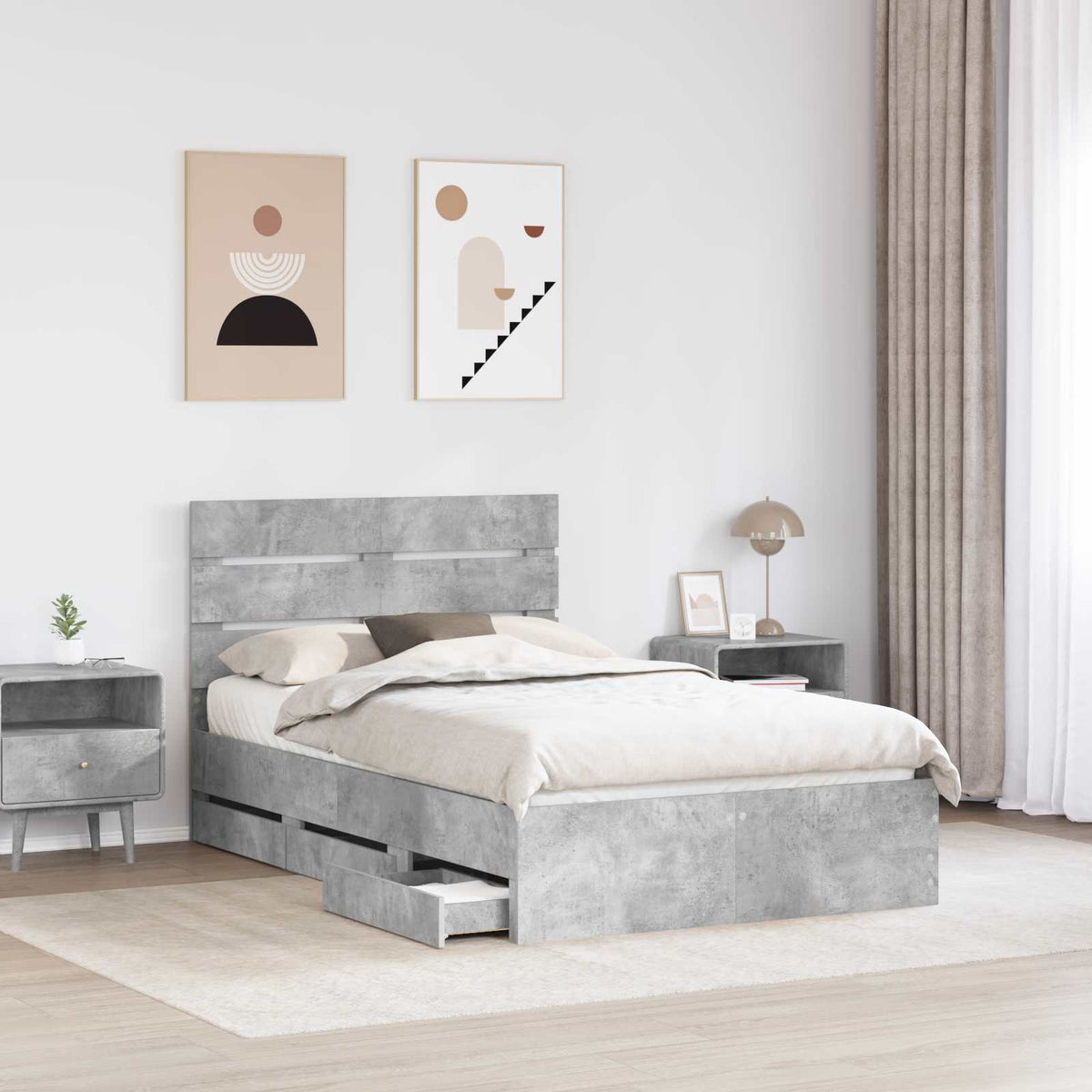 vidaXL Bed Frame with Drawer Concrete Grey 135 x 190 cm Engineer Wood 3