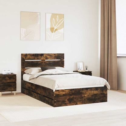 vidaXL Bed Frame with Drawer Smoked Oak 120 x 200 cm Engineer Wood 1