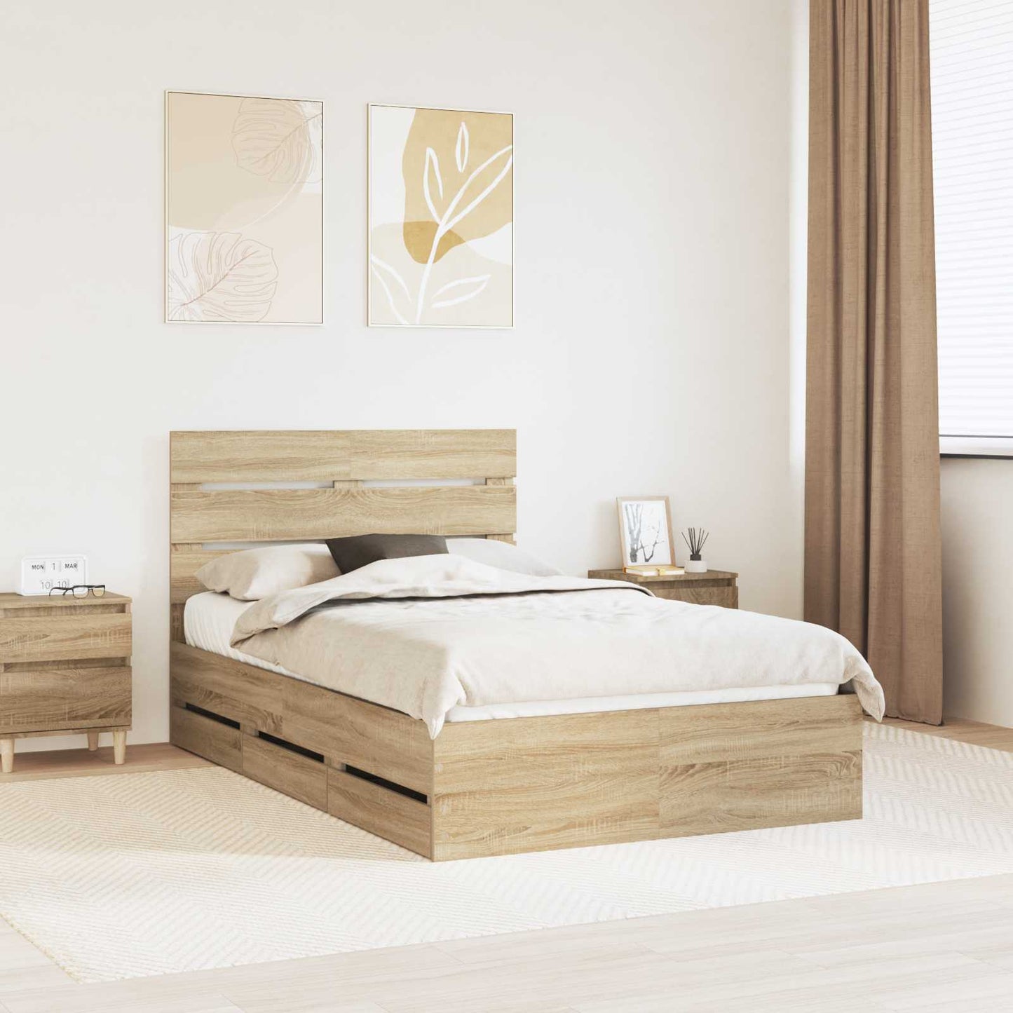 vidaXL Bed Frame with Drawer Sonoma Oak 120 x 190 cm Engineer Wood 1