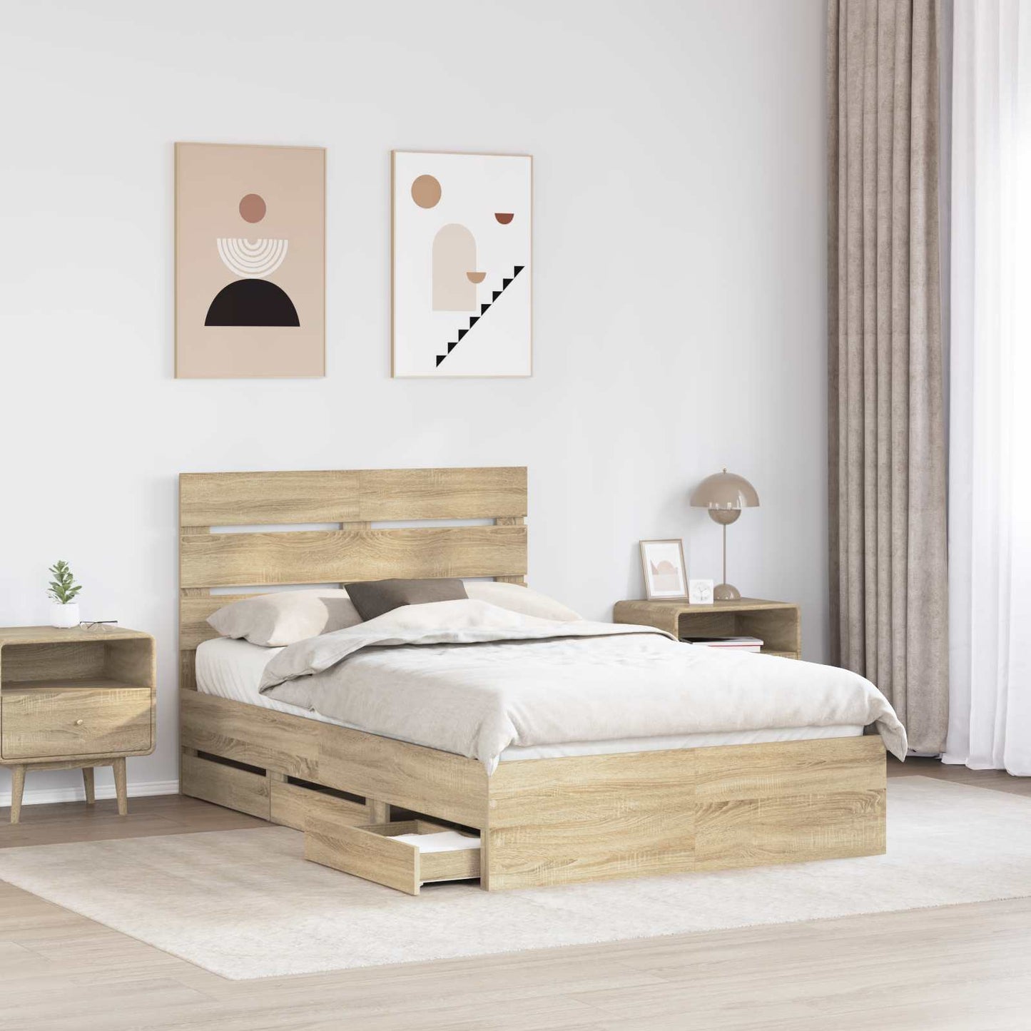 vidaXL Bed Frame with Drawer Sonoma Oak 120 x 190 cm Engineer Wood 3