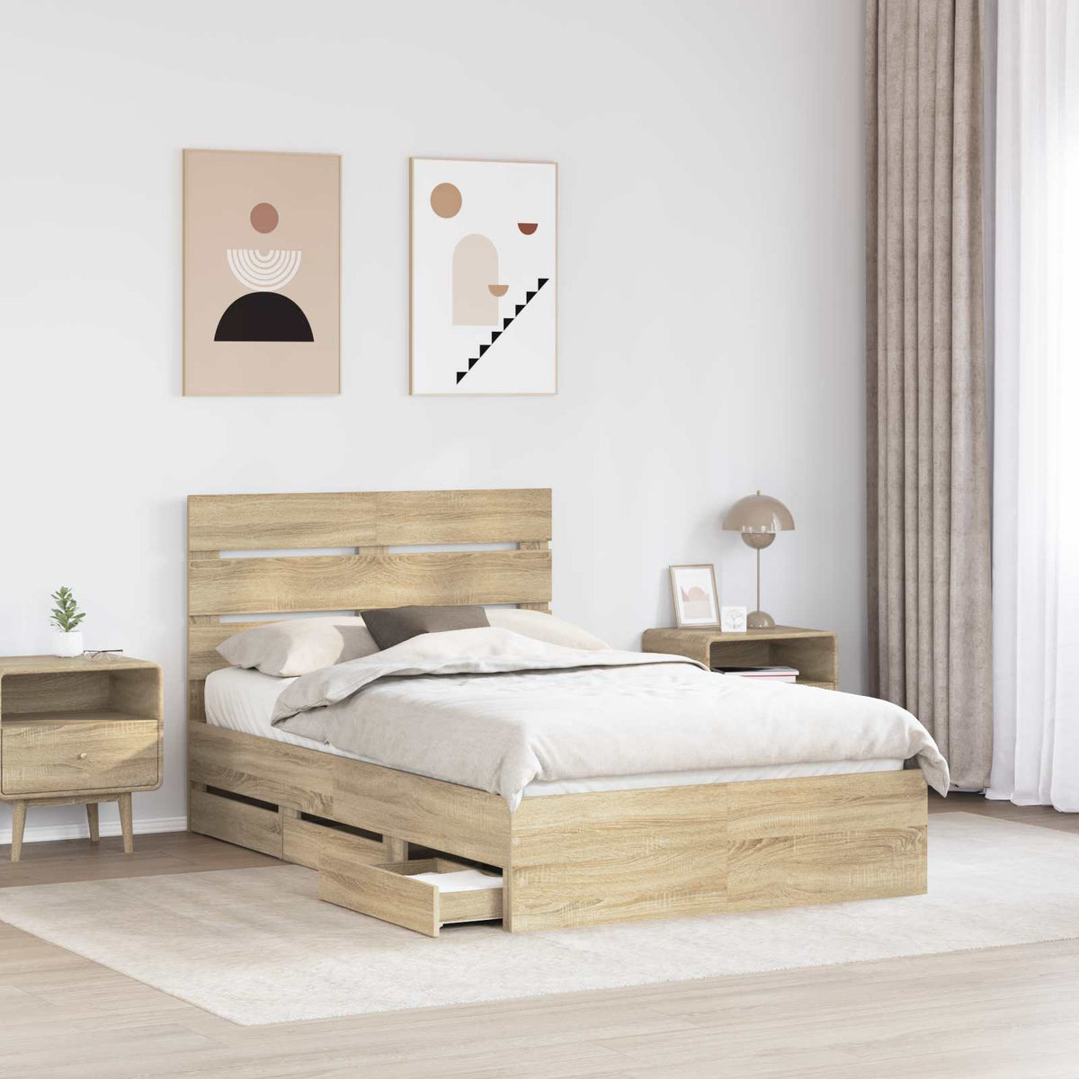 Bed Frame with Drawer Engineer Wood Length 190 cm Sonoma oak 120 cm