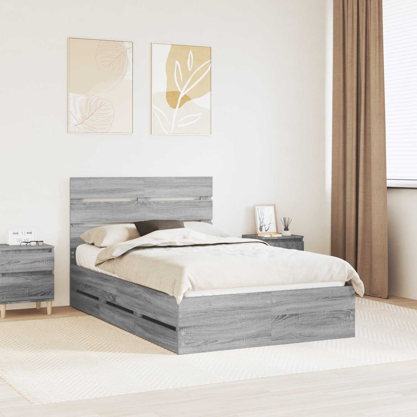 vidaXL Bed Frame with Drawer Grey Sonoma 120 x 190 cm Engineer Wood 1