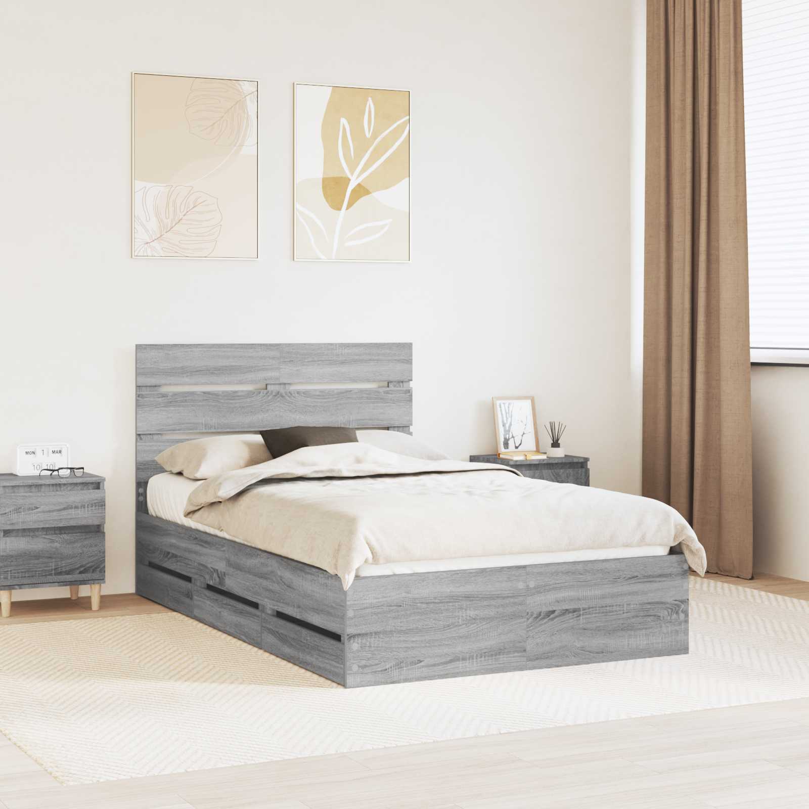 vidaXL Bed Frame with Drawer Grey Sonoma 120 x 190 cm Engineer Wood 1