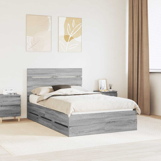 vidaXL Bed Frame with Drawer Grey Sonoma 120 x 190 cm Engineer Wood 1