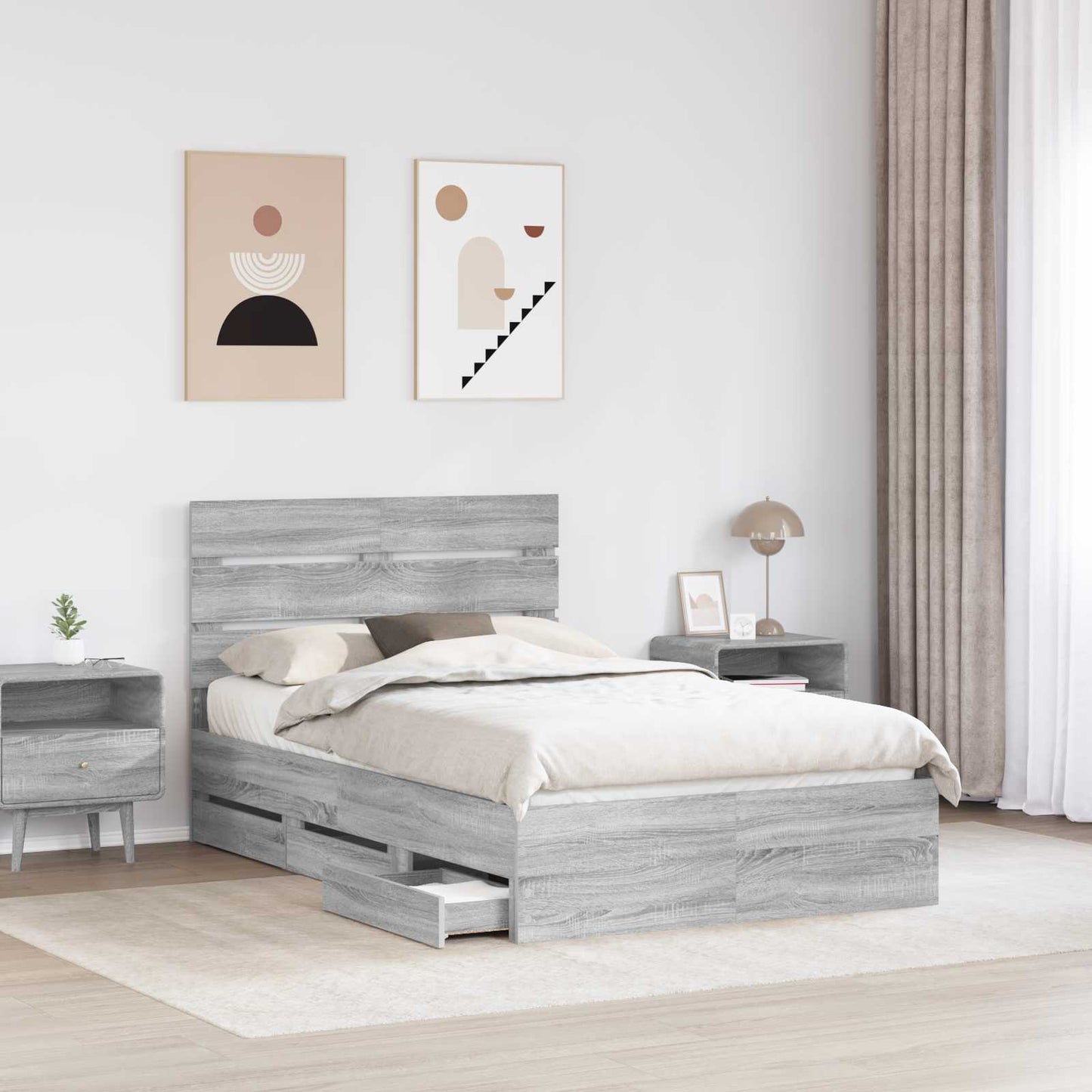 vidaXL Bed Frame with Drawer Grey Sonoma 120 x 190 cm Engineer Wood 3