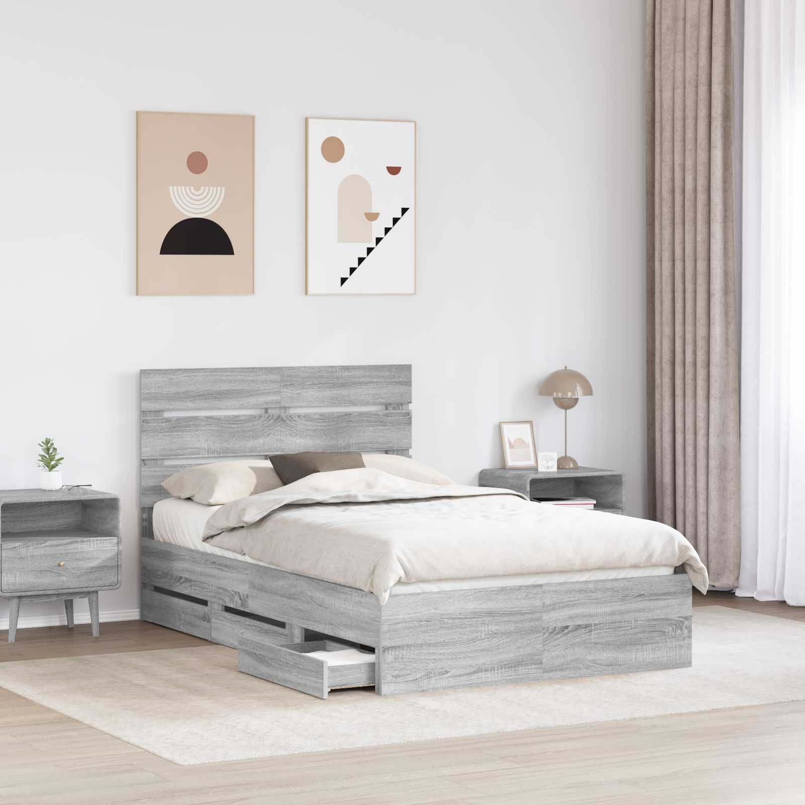 vidaXL Bed Frame with Drawer Grey Sonoma 120 x 190 cm Engineer Wood 3