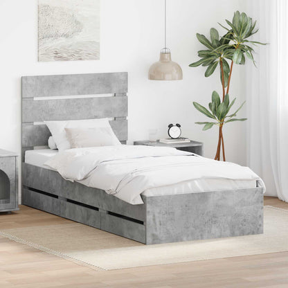 vidaXL Bed Frame with Drawer Engineer Wood Length 200 cm Concrete grey