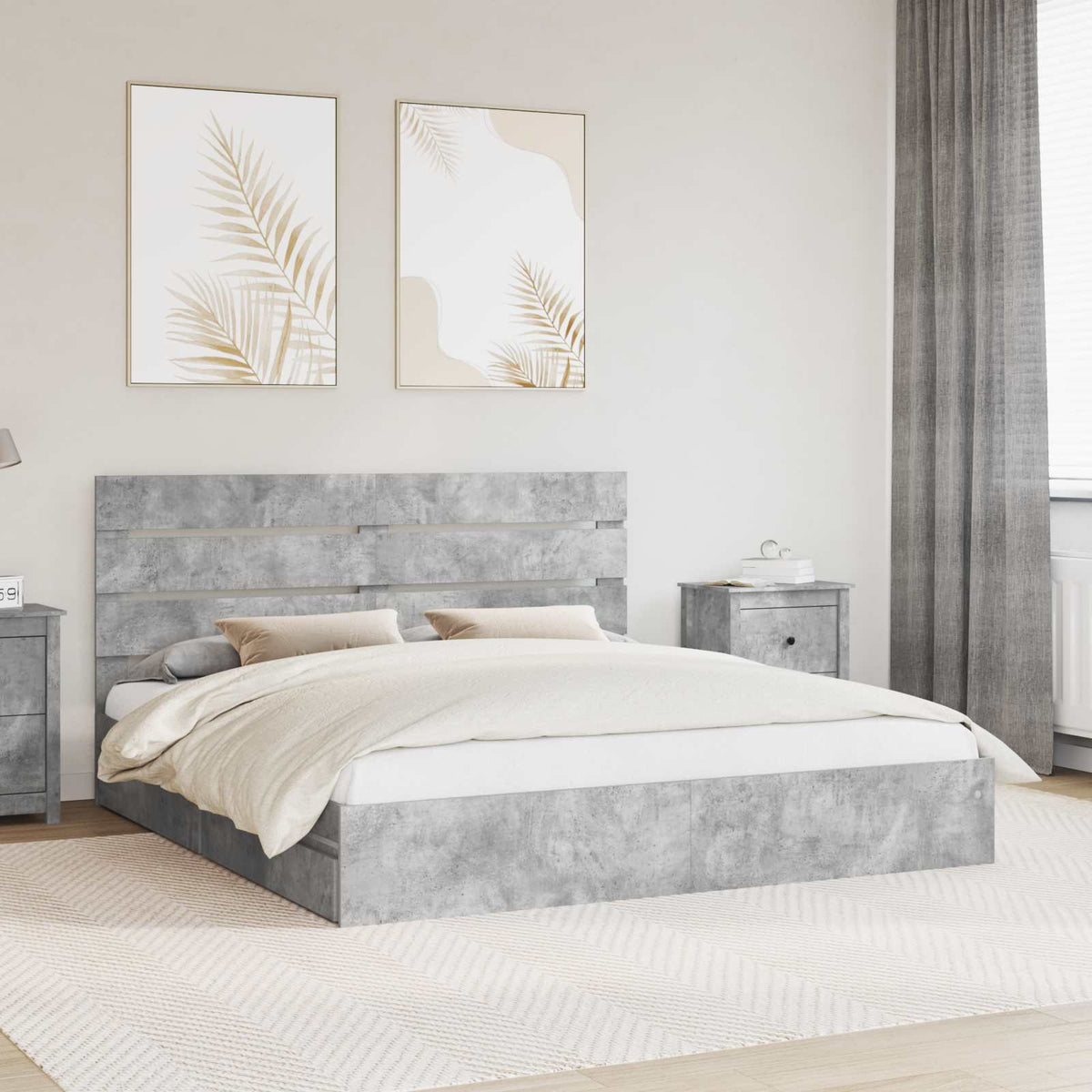 vidaXL Storage Bed Concrete Grey 200 x 200 cm Engineered Wood 1